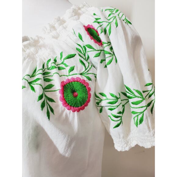 Gretchen Scott Womens Small White Top Peasant Bohemian Embroidered Cotton - Picture 2 of 9